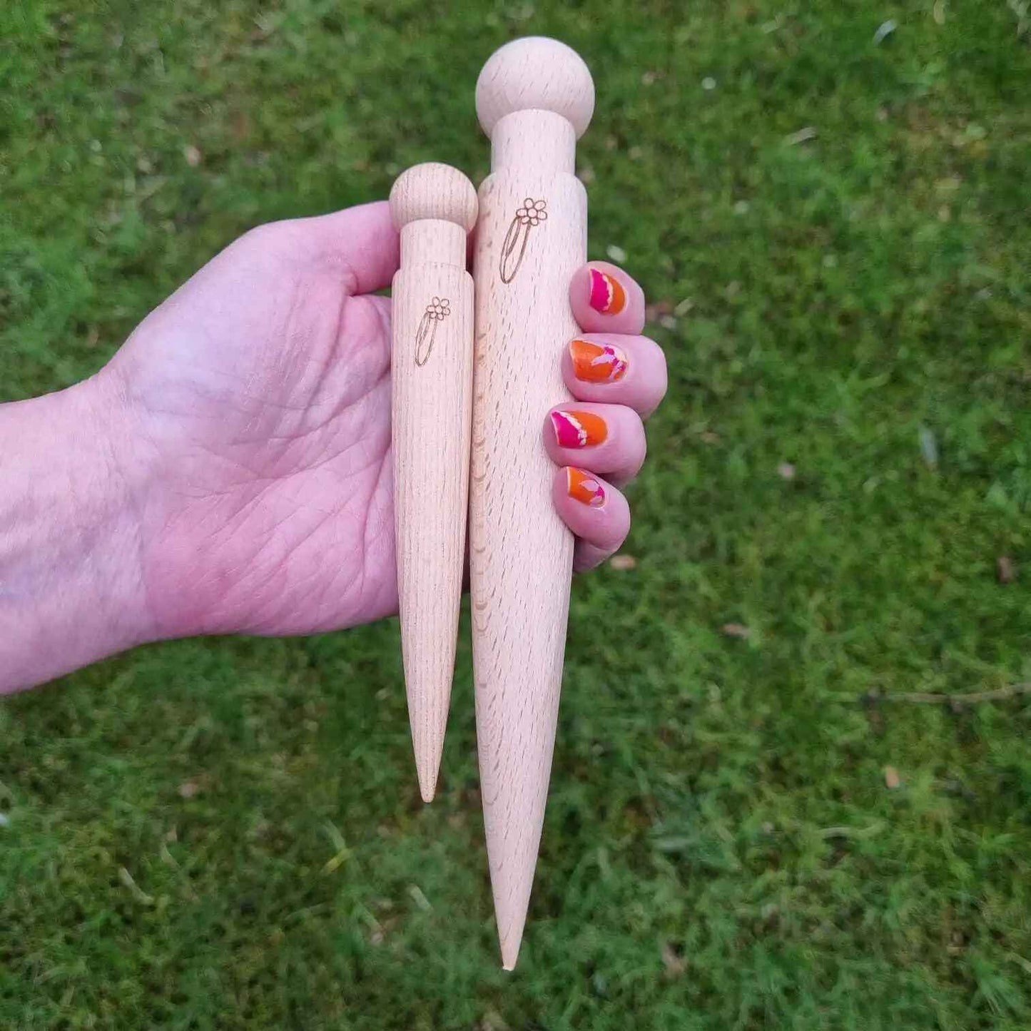 Garden Dibbers x 2 - Made from Solid Wood - Large and Small