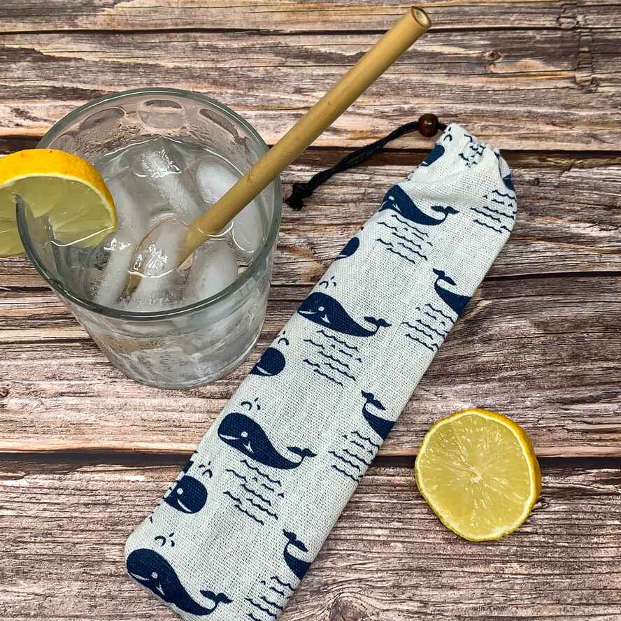 Bamboo Straw Set with Natural Cotton Pouch - set of 5