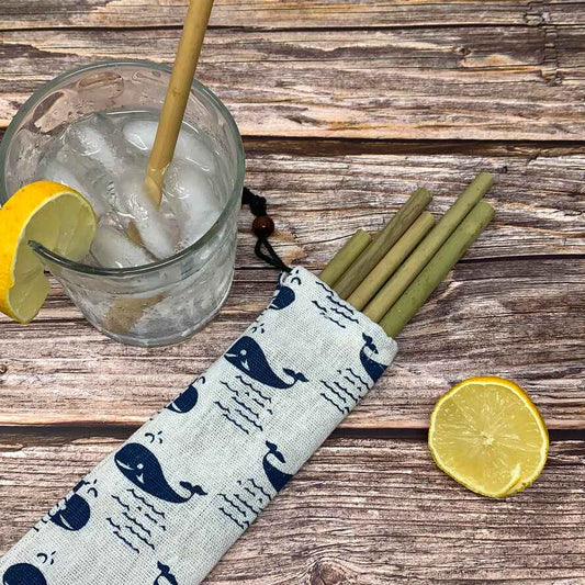 Bamboo Straw Set with Natural Cotton Pouch - set of 5