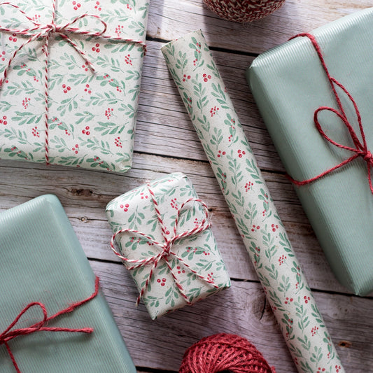 Festive Mistletoe Recycled Wrapping Paper - 5m Roll