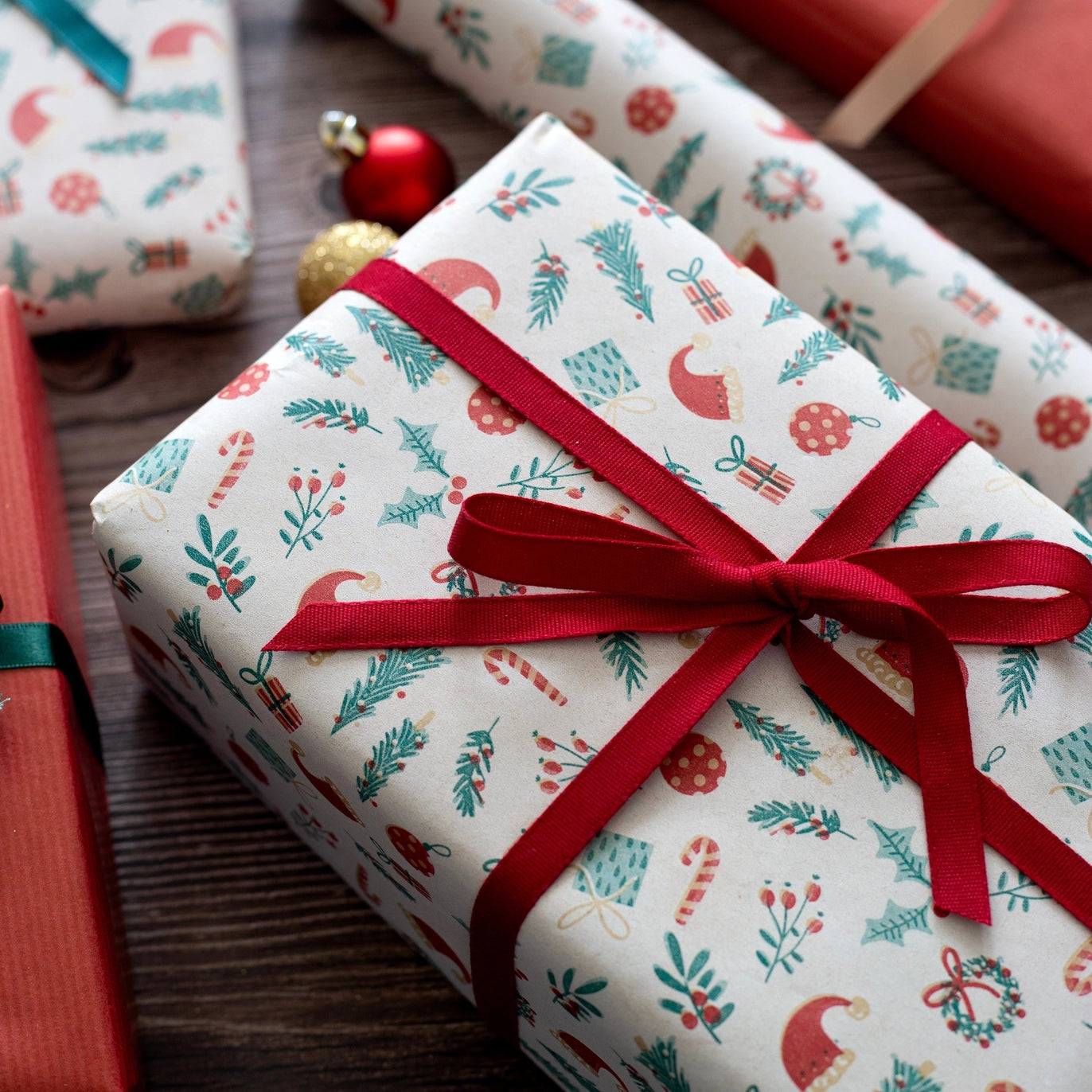 Santa Hats Recycled Wrapping Paper - 5m Roll